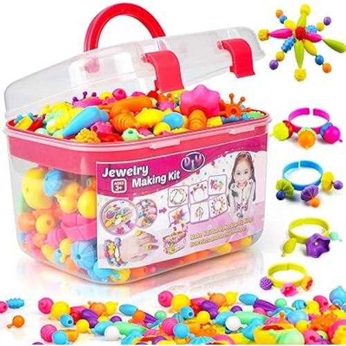 FUNZBO 520+ Snap Pop Beads - Beads for Jewelry Making Kit, Arts and Crafts for Kids Ages 4-8, Toys for Girls Age 3 4 5 6 7 Years Old Birthday Gifts, Bracelet Necklace Ring Snap Set for Little Girls