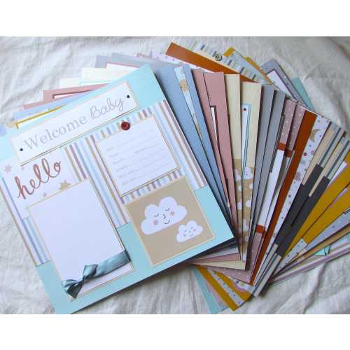BOHO BABY BoY or GIRL FiRsT YeAr ALbUm - Premade 12x12 Trendy Baby Book Scrapbook 20 Pages, Welcome Little One, 1st year memory layouts
