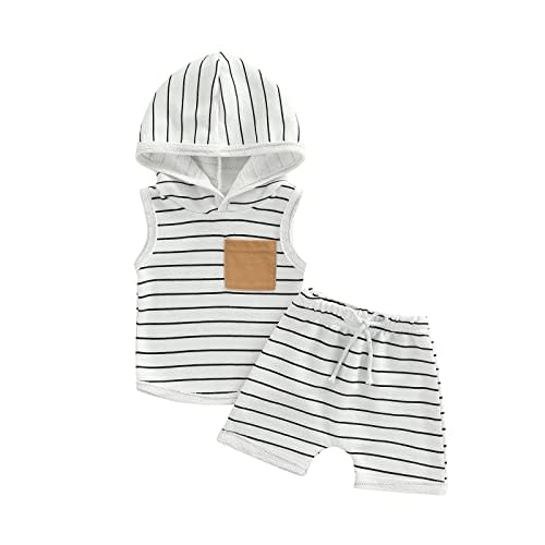 BemeyourBBs Toddler Baby Boy Summer Outfit Hooded Top with Pocket and Elastic Waist Shorts Set Infant Boy Clothes