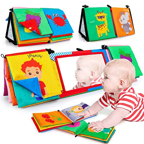 teytoy Baby Mirror Tummy Time Toys, Baby Toys 0-6 Months with Cloth Books,3D Activity Sensory Montessori Toys Emotions Toys Feeling Toys for Baby Toddler Children for Autism
