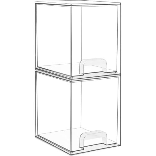 Vtopmart 7.6" H Clear Stackable Storage Drawers, 2 Pack Plastic Organizers Bins for Skincare, Cosmetics,Beauty Supplies,Ideal for Vanity, Bathroom,Kitchen Countertop,Cabinet Organization