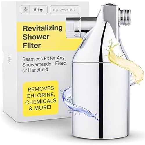 Afina Shower Head Filter – Works with Shower Head Handheld with Water Filter – Reduces Hair Fall, Dandruff, Dry Skin & Eczema. High Pressure Shower Heads, Easy Install, Universal Fit (Chrome)