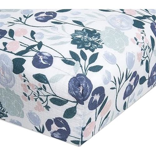 aden + anais Essentials Classic Crib Sheet, 100% Cotton Muslin, Super Soft & Breathable, Tailored Snug Fit, Flowers Bloom
