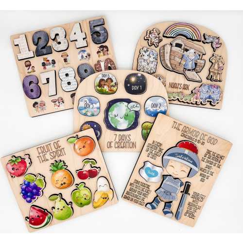 Bible Set of 5 Puzzles/ Christian gift for kids/ Montessori toys/ Wooden Bible puzzles/ educational puzzles/ Bible learning tools