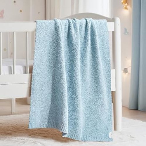 EVERGRACE Soft Plush Baby Blanket for Boys Girls, Double-Sided Fleece Fuzzy Toddler Nursery Blanket Lightweight Warm Cozy Throw Blanket for Baby Crib, Couch, Bed, Pearl Blue, 50"x60"