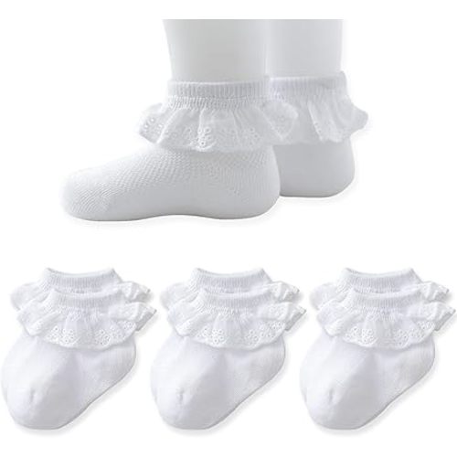EPEIUS Baby Lace Socks Newborn Girl Eyelet Ruffle Socks Infant Toddler Dress Crew Socks 0-6/6-12/12-24 Months