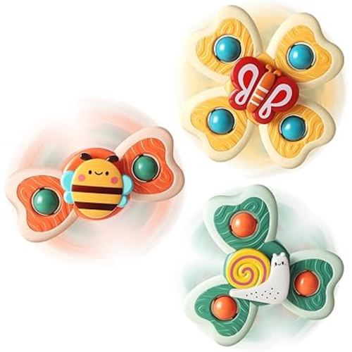 ALASOU 3PCS Suction Cup Spinner Toys for 1 Year Old Boy Girl|Spinning Tops Bath Toys for Kids Ages 1-3|Sensory Toys for Baby 6 12 18 Months Boy Birthday Gift