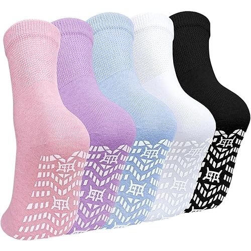 ZAKASA Non-Slip Grip Socks for Women: Anti-Skid Grippy Gripper Socks for Yoga Pilates Hospital Elderly Pregnancy 5 Pairs