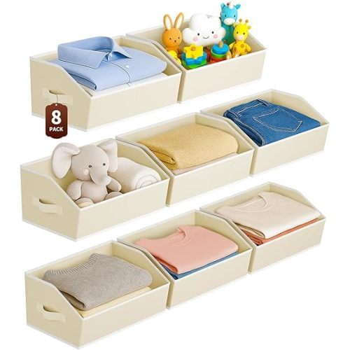 Storage Cubes, Large Foldable Fabric Bins with Handles, Trapezoid Organizing Baskets for Home Organization, Ideal for Closet and Shelf Storage (8 Pack, Beige)