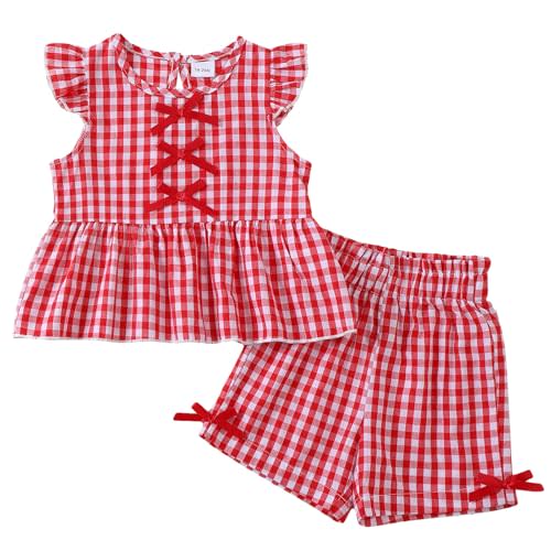 Jecson Toddler Baby Girl Summer Clothes Cotton Ruffled Sleeve Shirt Tops and Shorts Set Outfits 12Months-4T