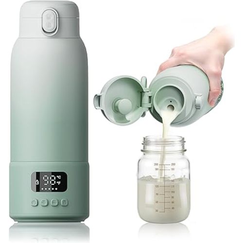 Portable Bottle Warmer Extended Battery Life - Dual Heating Modes for Breast Milk & Water, 17 Ounces, Fast Heating, Ideal for Travel, Outdoor, Baby Shower, Green