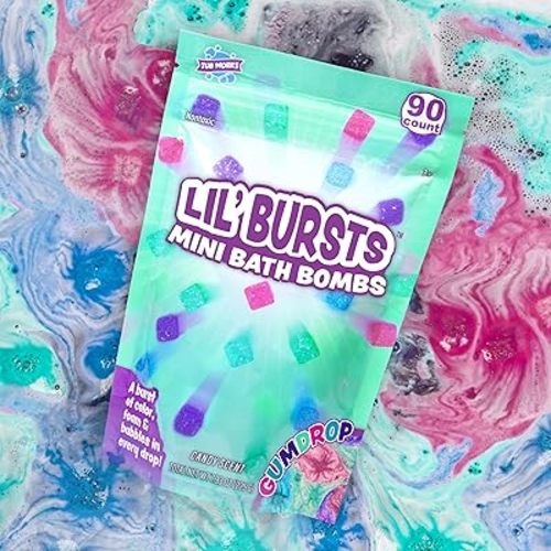 Lil' Bursts Mini Bath Bombs for Kids, 90 Count, Gumdrop | Nontoxic | Tiny With A Burst of Color, Foam & Bubbles | Customize Bath With Fun Colors | Create Bath Art