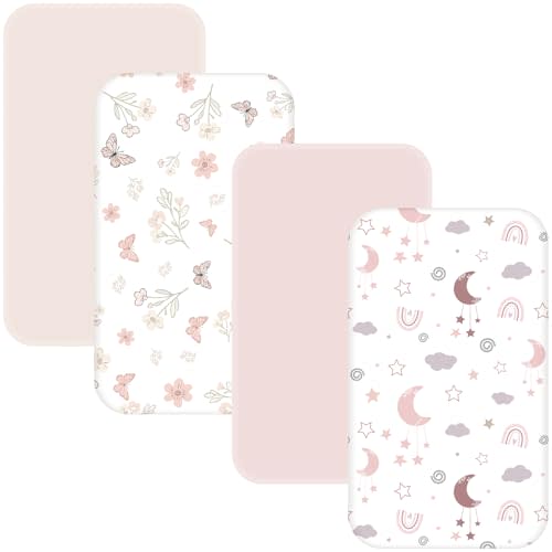 4 Pack Bedside Bassinet Sheets - 33"x20" Bassinet Sheets for Baby Delight, Angelbliss, Maxi-COSI & Most Regular Size Bedside Sleeper | Ultra Soft & Skin Friendly Bassinet Fitted Sheet for Girls