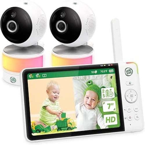 LeapFrog LF920-2HD 7" Split Screen Baby Monitor - Video Baby Monitor with 2 Cameras and Audio, Two-Way Talk, Color Night Vision, Night Light, 360° Pan & Tilt Temp&Humidity Sensor No WiFi