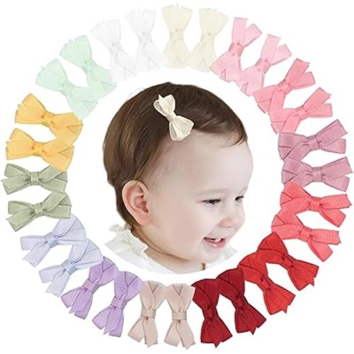 DED 28PCS 2.2" Fully Lined Baby Bows Hair Pins Tiny Hair Clips Fine Hair for Girls Infants Toddlers Set of 14 Pairs
