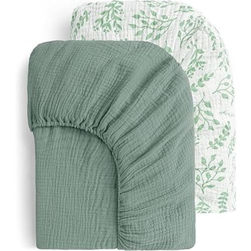 Yoofoss Muslin Crib Sheets for Boys Girls 100% Cotton Fitted Baby Crib Sheet 2 Pack Soft and Breathable for Standard Crib Mattress & Toddler Mattress 52"x28"