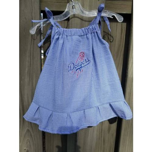 Inspired by vintage baseball; Los Angeles Dodgers seersucker dress; Dodgers baseball dress