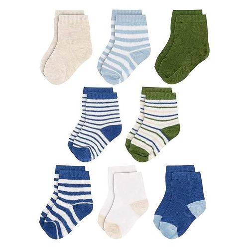 Rising Star Infant Socks for Baby Boys, Crew Ankle Cotton Infant Socks 0-6 months- 8 pack (Blue/Green Stripes)