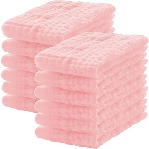 12 Pack Muslin Burp Cloths 100% Cotton Muslin Cloths Large 20''x10'' Extra Soft and Absorbent Baby Burping Cloth - Pink