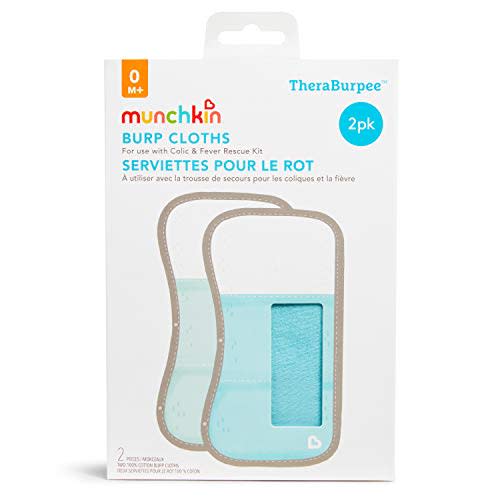 Munchkin® TheraBurpee: 2 Pack Burp Cloths with Built-in Pockets, for use with Colic & Fever Rescue Kit, 1 Blue, 1 Mint,2 Count (Pack of 1)