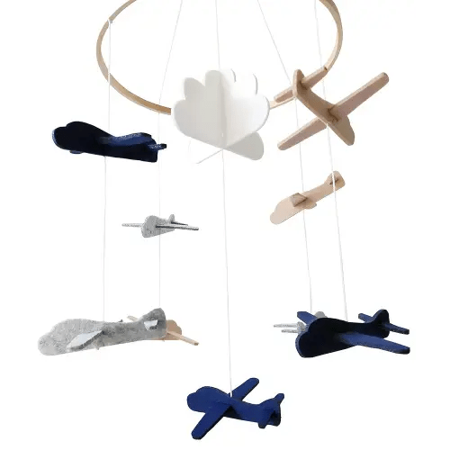 Baby Crib Mobile (Airplanes in The Clouds) - Nursery Decoration Ceiling Mobile and Baby Shower Gift for Boys & Girls - Grey and White