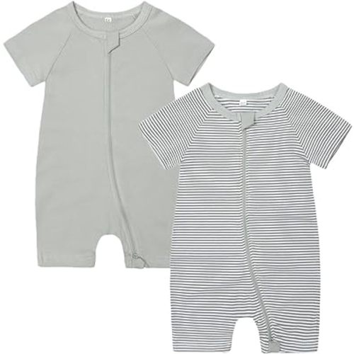 Feidoog 2PCS Baby Boys and Girls' Summer Short Sleeve One-Piece Romper Cute Cartoon Zipper Jumpsuit Outfits