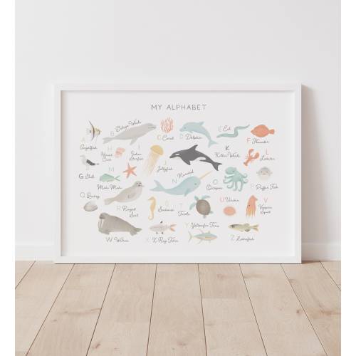 Beach Alphabet Poster, PRINTABLE Animal Alphabet Wall Art, Beach Nursery Decor, Kids Room Decor, Nursery Wall Art, Digital Download