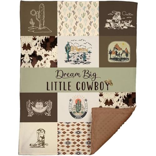 Western Baby Blanket, Cowboy Minky Blankets for Boys Girls, Nursery Room Decor, Soft Warm Lightweight Nursery Bed Blanket for Newborn Toddlers Son Daughter (03)
