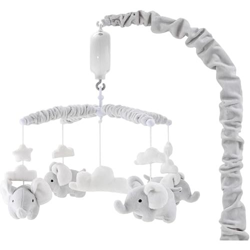 The Peanutshell Crib Mobile for Girls or Boys - Soft Grey Musical Baby Crib Mobile with 12 Lullabies, Cute Elephant Baby Mobile Crib Grey Elephant Nursery Decor