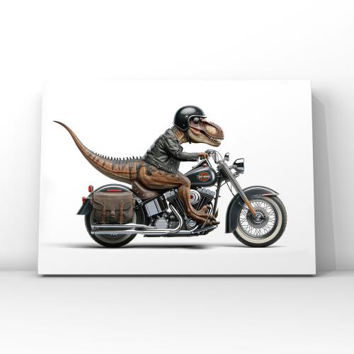 Mounted Canvas 16x20: Dino Riding Vintage Harley