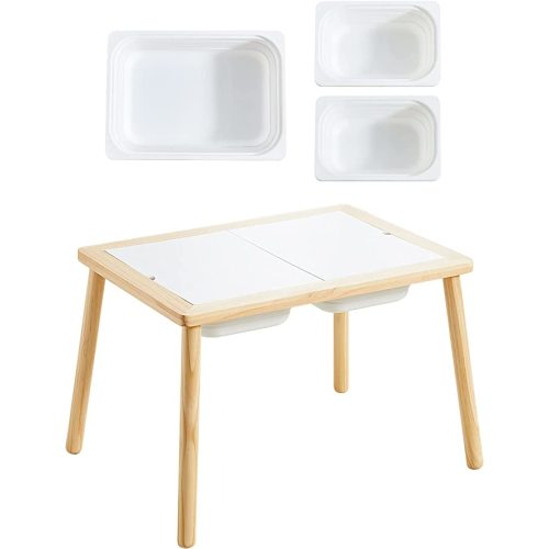 Beright Kids Table, Play Sand Table Indoor Sensory Table, with 3 Storage Bin for Kids, Perfect Choice for Christmas Thanksgiving Gift - Pine