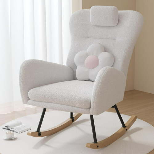 PAPROOS Modern Teddy Fabric Nursery Rocking Chair, Accent Rocker Chair with High Backrest for Nursery, Accent Glider Rocker for Living Room Bedroom Playroom，White