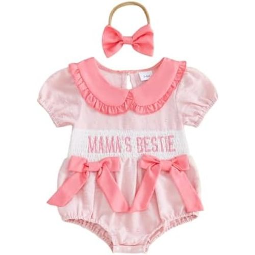 Newborn Baby Girl Summer Clothes Short Sleeve Bubble Romper Bow Embroidery Smocked Outfits Infant Girl