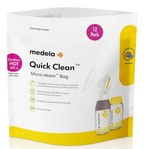 Medela Quick Clean Micro-Steam Bags for Bottles and Breast Pump Parts | 12 CT