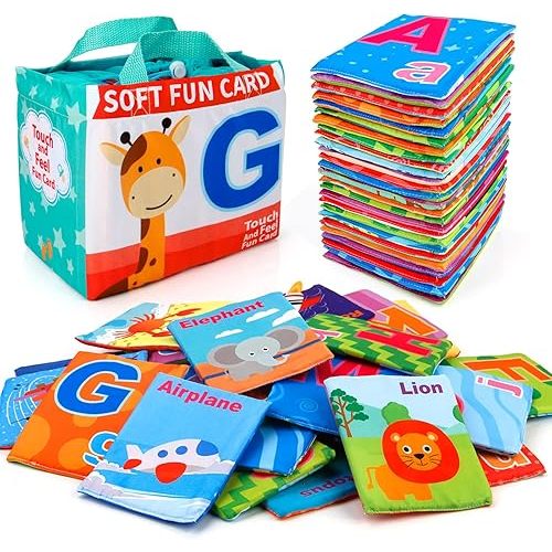 Mini Tudou 26 PCS Baby Soft Alphabet Cards, ABC Learning Flash Cards with Storage Bag, Washable Soft Letter Early Educational Toy for Babies Infants Toddlers Boys and Girls 0 1 2 3 Years Old