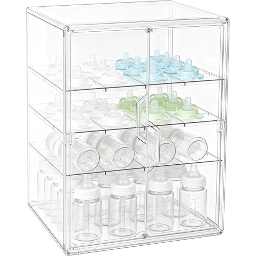 Baby Bottle Organizer – 3 Tier Bottle Storage Organizer Baby for Nipples, Pump Parts, Food Jars – Clear Acrylic Bottle Station Organizer for Countertop and Kitchen, Gifts for New Mom