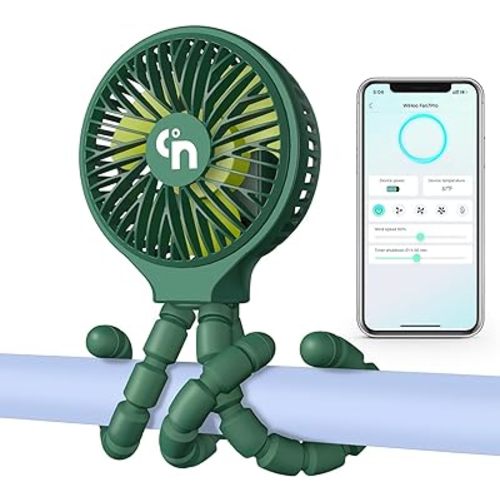 HomeLifairy Stroller Fan - Bluetooth APP Control, Rechargeable, Clip On for Car Seat, Personal Small USB Fan for Crib, Treadmill and Travel (Dark Green)