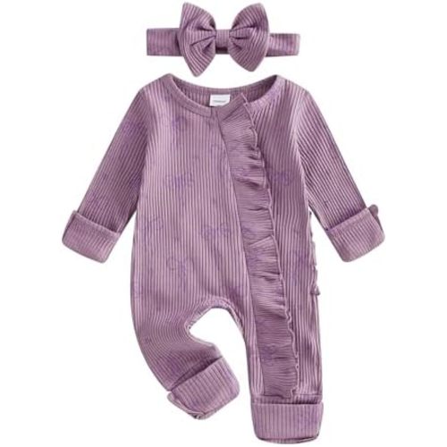 Baby Girl Winter Clothes Newborn Little Sister Going Coming Home Outfit Ruffle Mitten Romper Cute Ribbed Jumpsuit