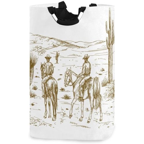 Western Wild West Desert with Cowboys Large Laundry Hamper Basket, Foldable Laundry Bag Storage Bins Baskets with Handles for Laundry, Bedroom, Home Decor