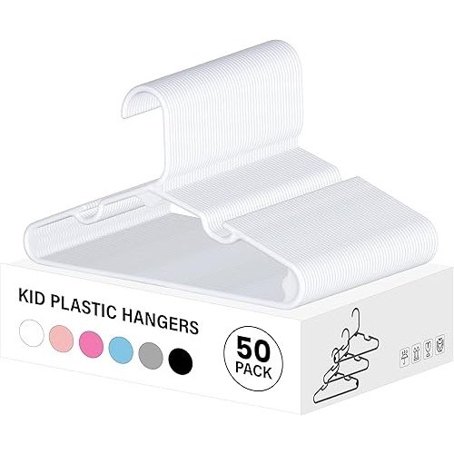 Simple Deluxe 50 Pack Kids Plastic Hangers, Non-Slip 11.5 Inch Baby Hangers for Infant Child Clothing, Toddler Closet, Pants Coats Skirts, White