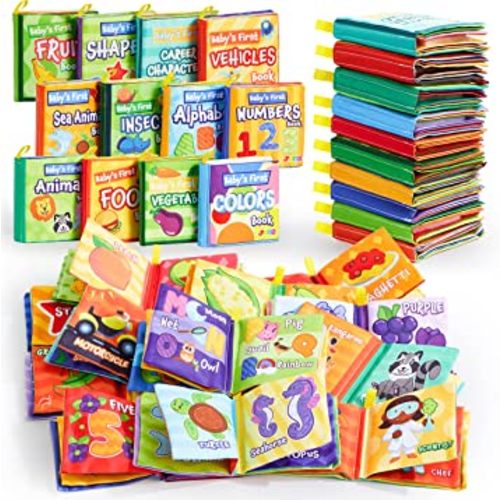 JOYIN 12 Pcs Baby Bath Books, Nontoxic Fabric Soft Baby Crinkly Cloth Books, Newborn Waterproof Bathtub Pool Toys Books, Infant Early Education First Toys for Toddlers Kids Birthday Gifts