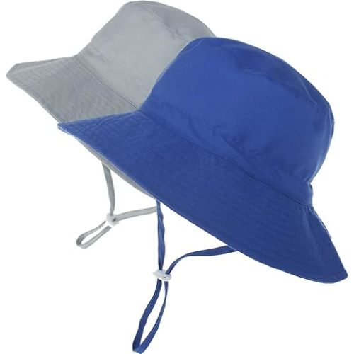 MaxNova Baby Sun Hat Toddler Summer UPF 50+ Baby Girl Bucket Hat Wide Brim Beach Hats for Baby Boys 0-7 Years 2pack