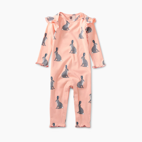 Tea Collection Ruffle Shoulder Baby Romper - Nousagi Rabbit, 0-3 M