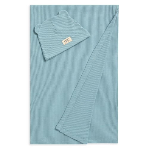 Rib Swaddle Blanket & Hat Set