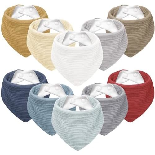 Susurration Muslin Baby Bibs 10Pack Baby Bandana Drool Bibs Soft Adjustable Newborn Bibs for Unisex Baby Girls & Boys