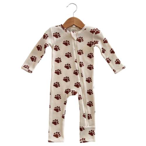 Organic Waffle Basic Zip Romper, Bear Paw