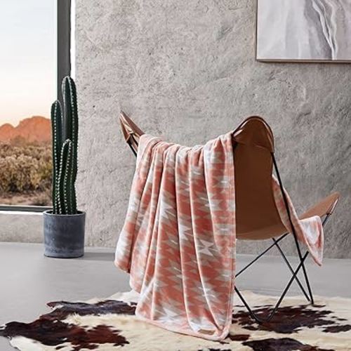 Wrangler - Throw Blanket, Soft Plush Fleece Bedding, Western Decor for Bed or Couch (Navajo Khaki, 50" x 70")
