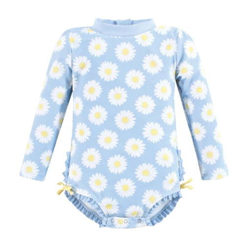 Hudson Baby Girls Rashguard Baby Swimsuit, Blue Daisy, 6-9 Months