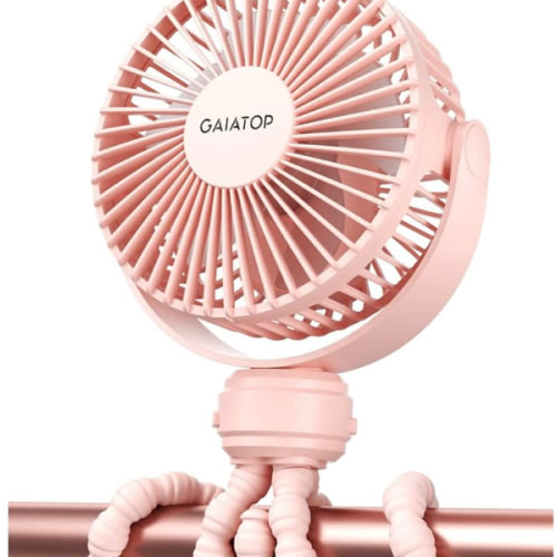 Gaiatop Mini Portable Stroller Fan, Battery Operated Small Clip on Fan, Detachable 3 Speed Rechargeable 360° Rotate Flexible Tripod Handheld Desk Cooling Fan for Car Seat Crib Treadmill Travel Pink