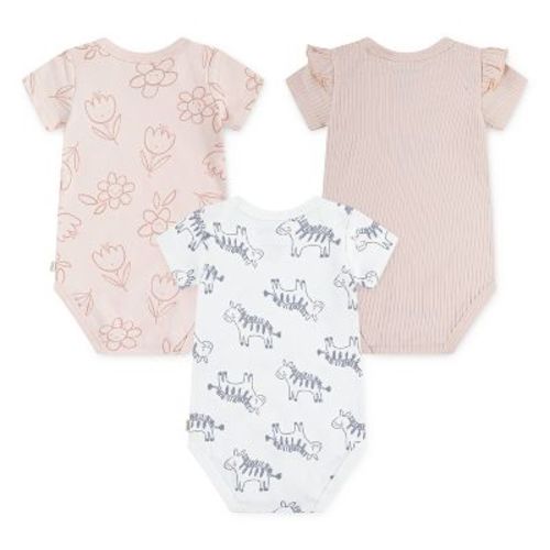 Huggies Baby Girls' Zebras 3pk Short Sleeve Bodysuit - Pink